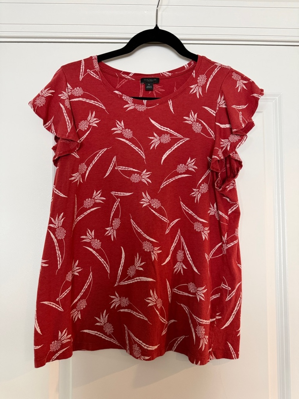 Red Floral Ruffle Sleeve Top